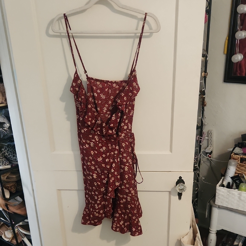 Floral Burgundy Wrap Dress